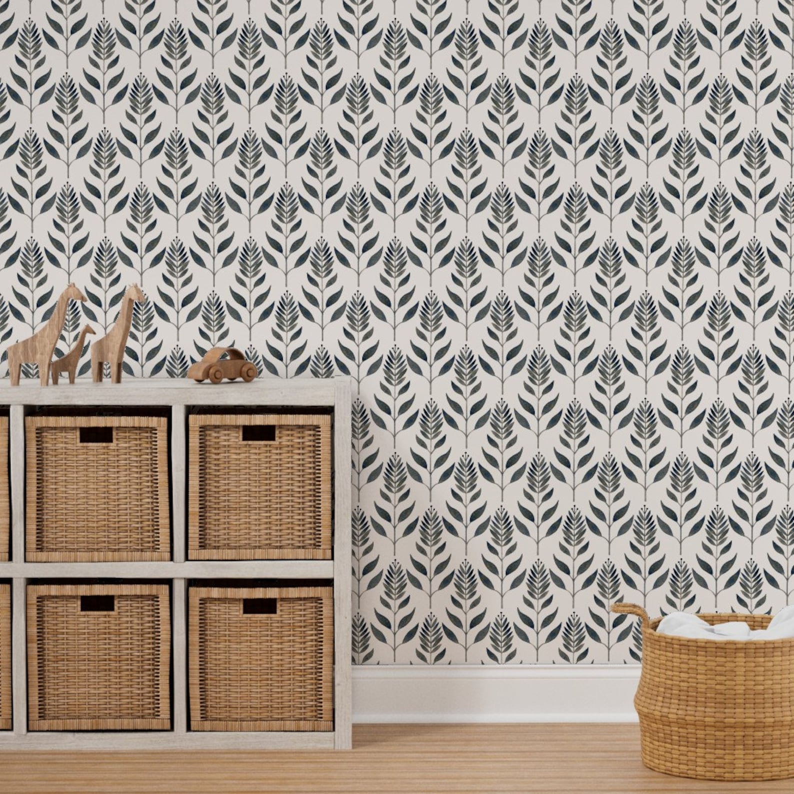 Botanical Wallpaper Navy Leaves Antiqued by Bluebirdcoop - Etsy