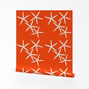 Starfish Wallpaper - Starfish Bright Orange By Honoluludesign - Orange Custom Printed Removable Self Adhesive Wallpaper Roll by Spoonflower