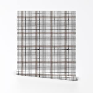 Plaid Wallpaper - Gray White Tartan By Crystal Walen - Plaid Gray White Custom Printed Removable Self Adhesive Wallpaper Roll by Spoonflower