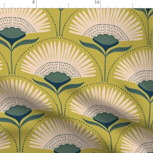 Deco Floral Fans Fabric - Citron by scarlet_soleil - Green Chartreuse Geometric Flowers Large Scale Fabric by the Yard by Spoonflower