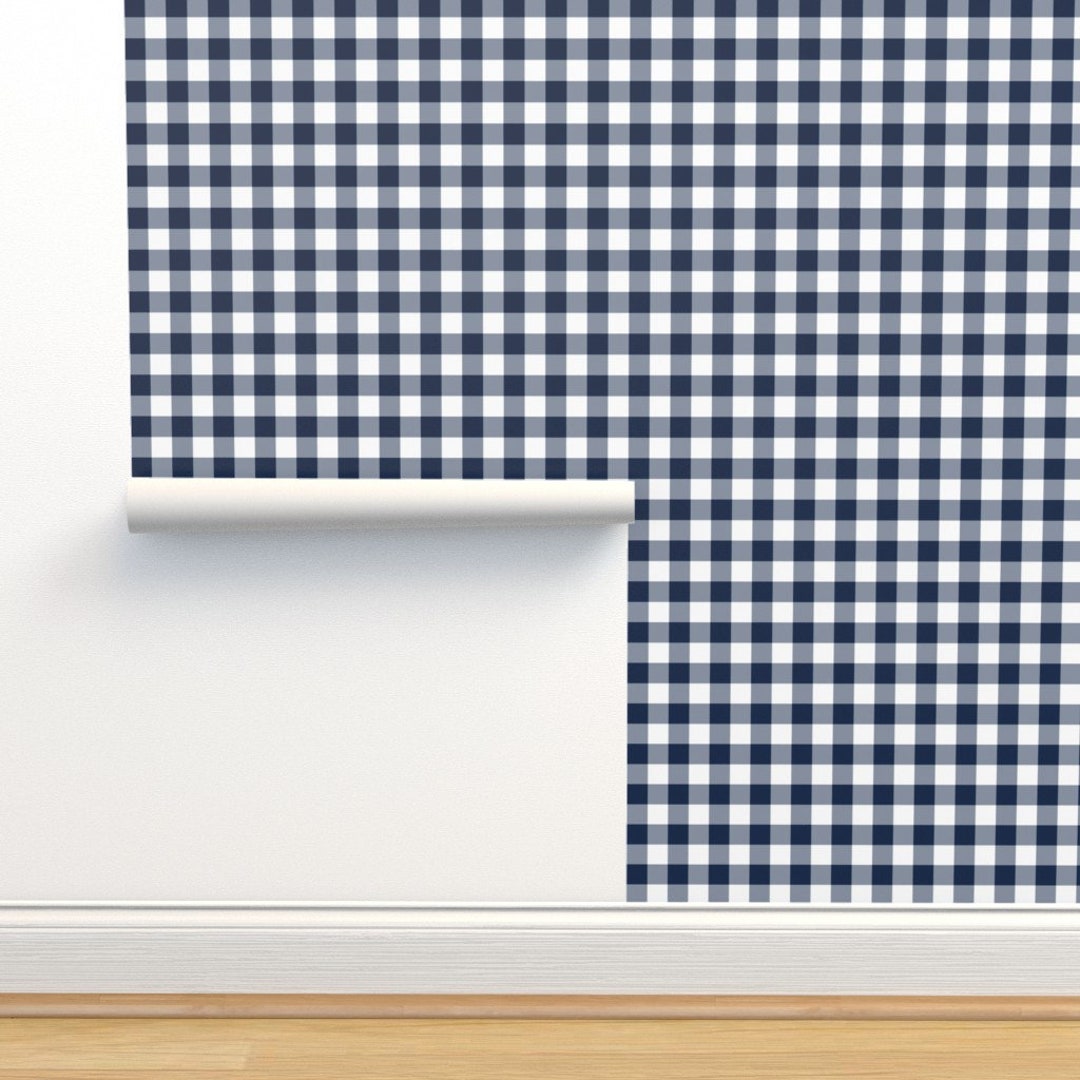Blue Gingham Wallpaper Blue and White One-inch Check by - Etsy