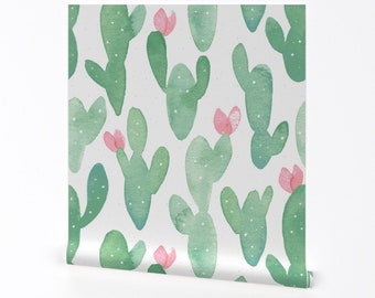 Papier peint cactus - cactus d'été // grand // blanc par Hipkiddesigns - rouleau de papier peint auto adhésif amovible imprimé personnalisé par Spoonflower