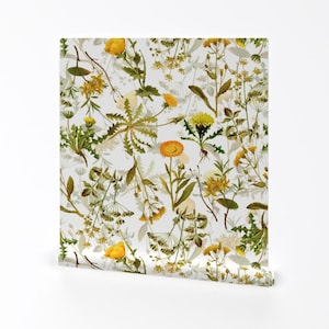 Yellow Wildflowers Wallpaper - Vintage Wildflowers By Utart - Floral Custom Printed Removable Self Adhesive Wallpaper Roll by Spoonflower