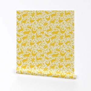 Deer Wallpaper - Mexico Springtime Yellow White Large By Sammyk - Custom Printed Removable Self Adhesive Wallpaper Roll by Spoonflower