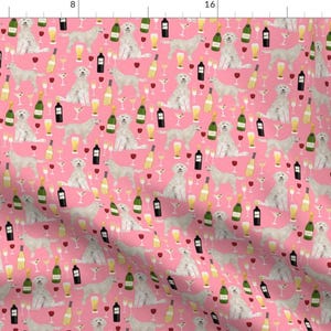Doodle Wine Fabric - Golden Doodle Wine Beer Drinks Dog Pink By Petfriendly - Doodle Dog Booze Cotton Fabric By The Yard With Spoonflower