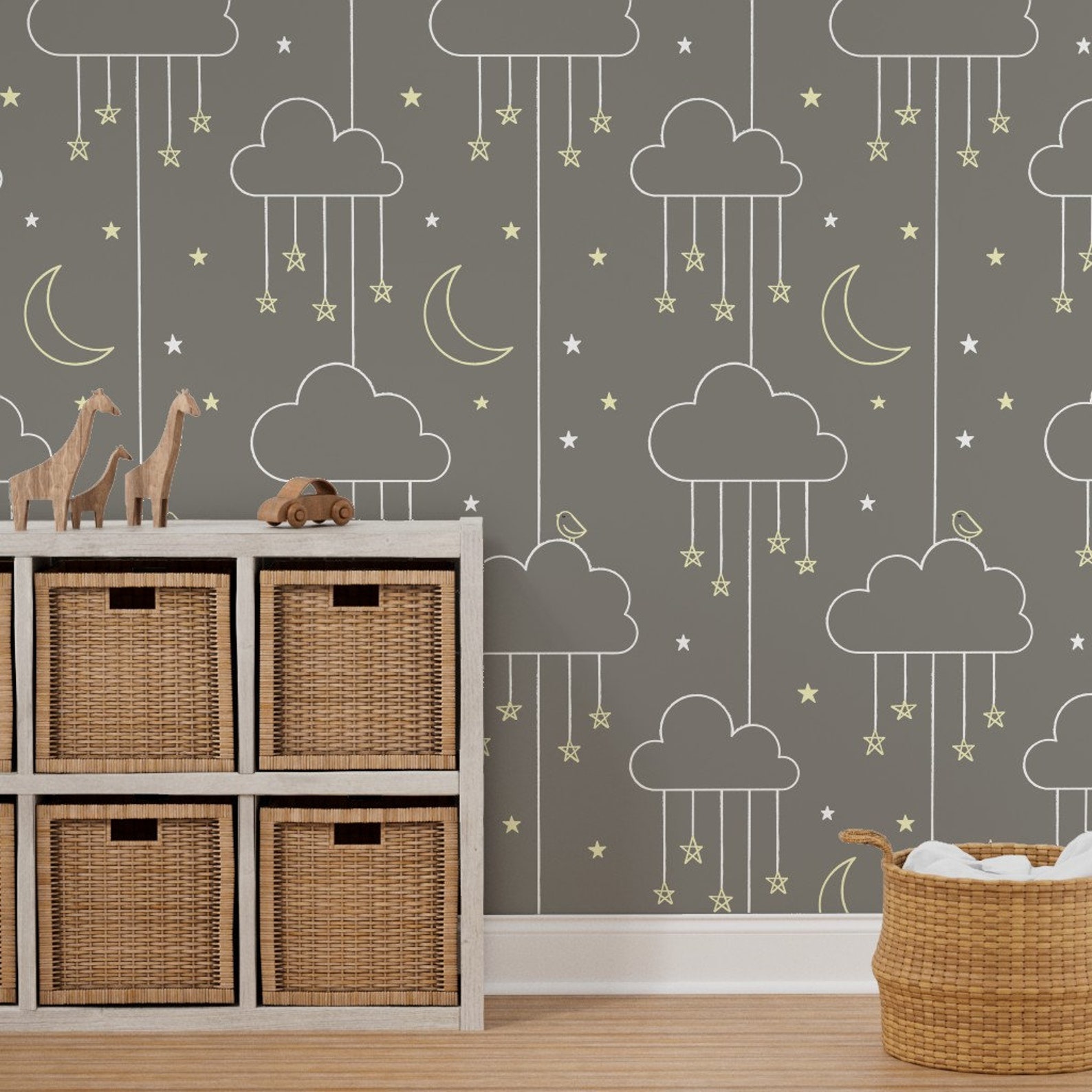 Nursery Clouds Wallpaper Sweet Dreams Chalky by Lellobird Etsy