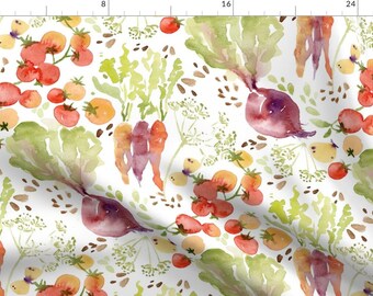 Vegetable Fabric - Heirloom Garden By Katrina Pete Studio - Watercolor Orange Green Fresh Produce Cotton Fabric By The Yard With Spoonflower