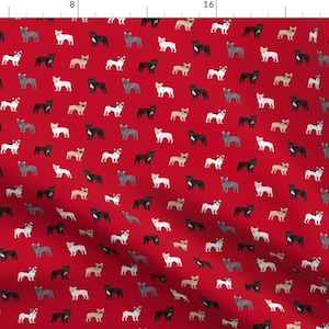 Red Frenchie Fabric - Frenchie French Bulldogs By Petfriendly - Small Frenchie Dog Home Decor Cotton Fabric By The Yard With Spoonflower