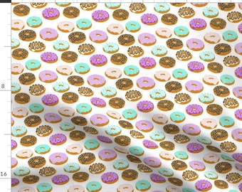 Donuts Fabric - Donuts Purple Lavender Green Chocolate Food Print Fabric By Charlotte Winter - Cotton Fabric By The Yard with Spoonflower