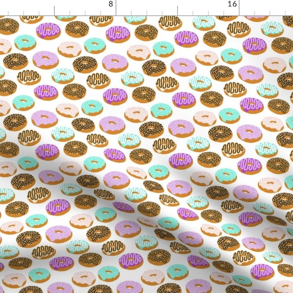 Donuts Fabric - Donuts Purple Lavender Green Chocolate Food Print Fabric By Charlotte Winter - Cotton Fabric By The Yard with Spoonflower
