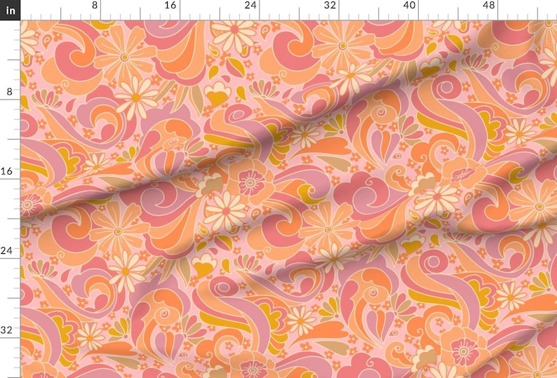 Colorful Fabric - Retro Dream by purerelaxation - Summer Boho Retro Flower Daisy Groovy Vintage 70s 60s Fabric by the Yard by Spoonflower image 2
