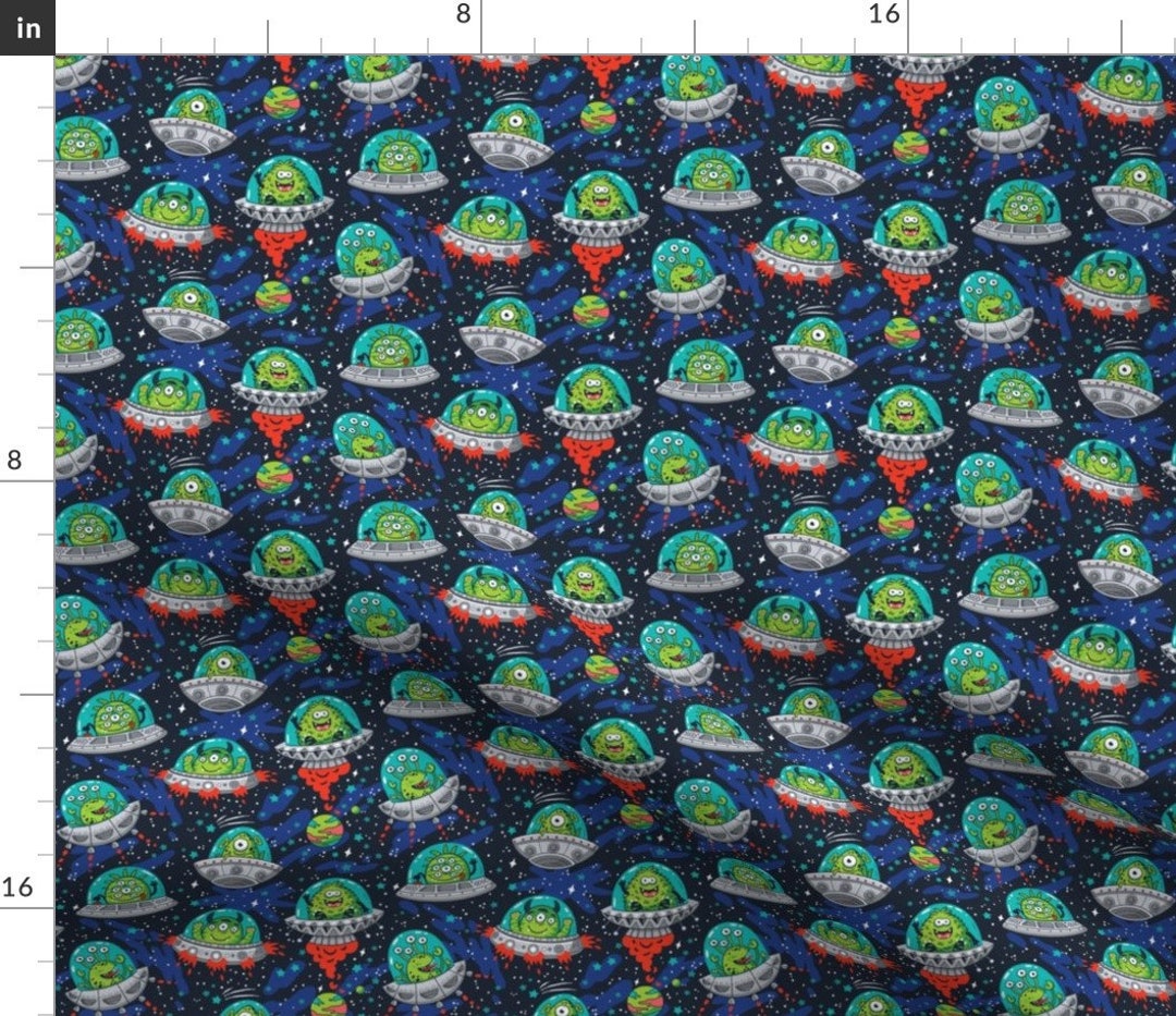 UFO Space Fabric Ufo by Penguinhouse Space Galaxy Aliens Etsy