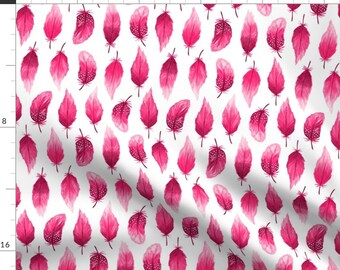 Pink Feathers Fabric - Watercolor Feathers Pink (Small) By Heleen Vd Thillart - Boho Feather Cotton Fabric By The Yard With Spoonflower