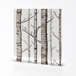 Woodland Forest Removable Peel and Stick Wallpaper - Birch Trees Outdoor - Wall Art Wall Decor - Birch Forest On White by willowlanetextiles