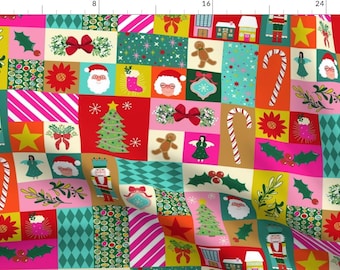 Whimsical Fabric - Christmas Quilt Collage by 3rittanylane - Patchwork Holidays Santa Colorful Eclectic Fabric by the Yard by Spoonflower