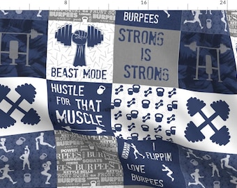 Gym Cheater Quilt Fabric - Navy Cheater Quilt 6 Inch Squares By Lub By Lamb - Work Out Cotton Fabric By The Yard With Spoonflower