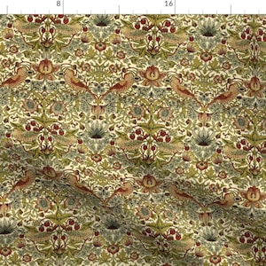 Victorian Damask Fabric - Strawberry Thief Cream by peacoquettedesigns - Vintage Style Bird Botanical  Fabric by the Yard by Spoonflower