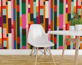 Retro Color Blocking Peel and Stick Wallpaper - Colorful Mod Midcentury Modern - Removable Wall Decor Art - Solid Scraps by katerhees