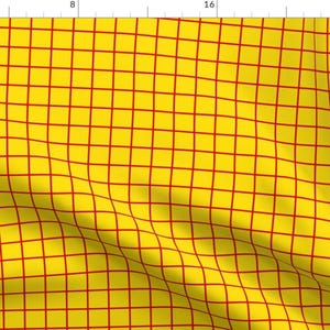 Yellow and Red Grid Fabric - Grid (Small) By Lowa84 - Yellow and Red Geometric Cotton Fabric By The Yard With Spoonflower