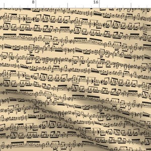 Könnte beinhalten: Ein nahtloses Muster aus schwarzen Noten auf beigefarbenem Hintergrund. Die Noten sind in einem zufälligen Muster angeordnet und erzeugen ein musikalisches und künstlerisches Design.