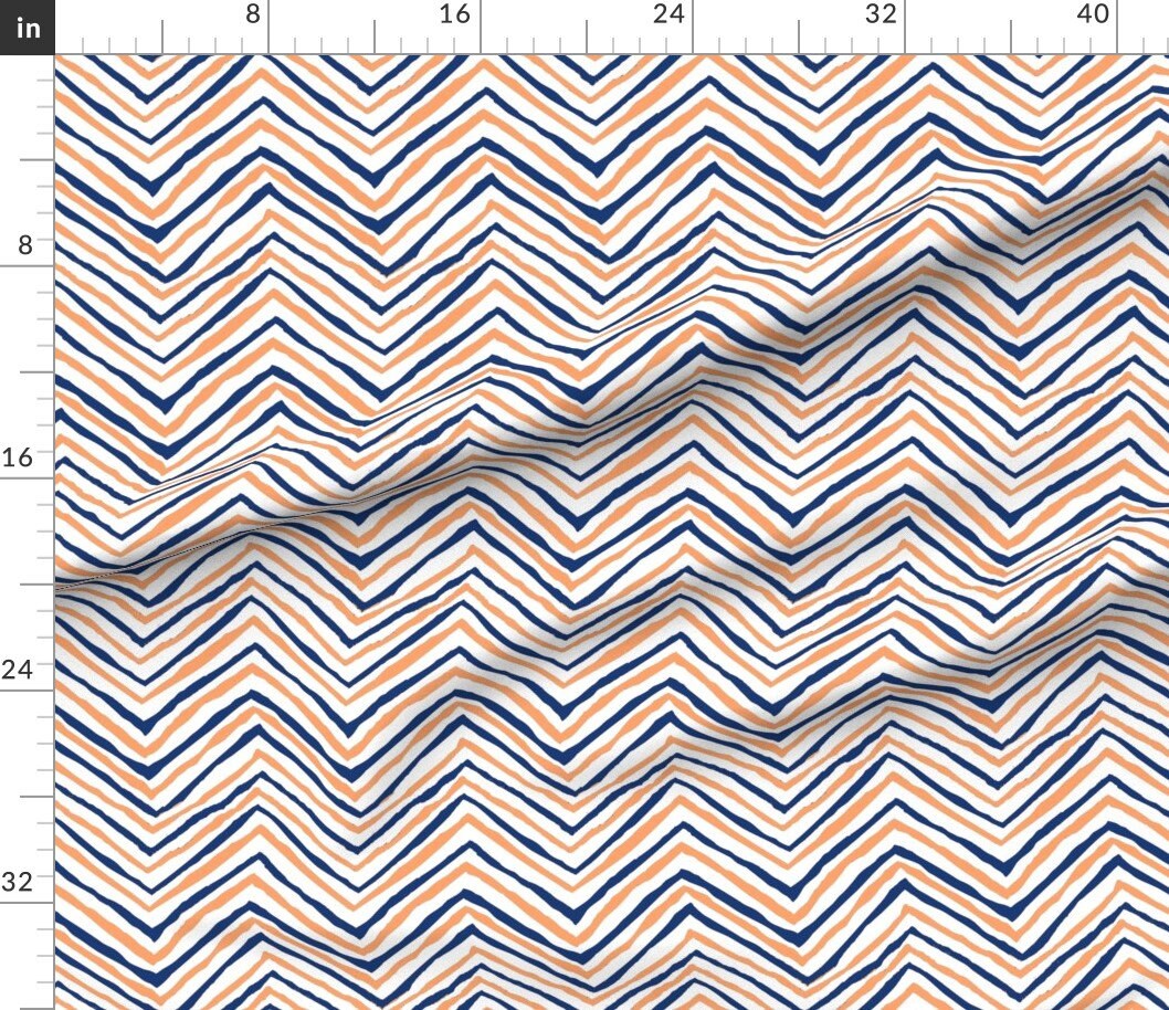 Navy and Orange Chevron Fabric Navy Blue Orange Zig Zag Etsy