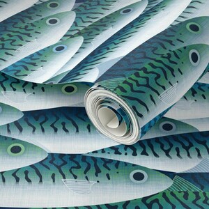 Fisch-Tapete - Meer von Spellstone - Fisch-blauen Schuppen Sportler Angeln Individuell bedruckte entfernbare selbstklebende Tapetenrolle von Spoonflower Bild 3