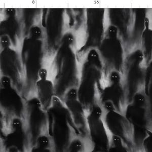 Phantasmagoria Fabric - Phantasmagoria The Shadows By Mjmstudio - Ghoul Ghost Haunted Black Scary Cotton Fabric By The Yard With Spoonflower