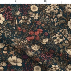 Moody Floral Fabric - Dark Moody Floral by allymadethis - Autumn Fall Vintage Botanical Garden Bloom Fabric by the Yard by Spoonflower