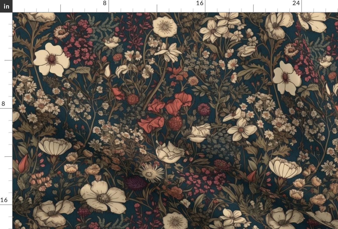 Moody Floral Fabric - Dark Moody Floral by allymadethis - Autumn Fall Vintage Botanical Garden Bloom Fabric by the Yard by Spoonflower