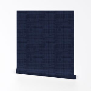 Blue Linen Look Wallpaper - Dark Blue By Crystal Walen - Solid Blue Faux Texture Removable Self Adhesive Wallpaper Roll by Spoonflower