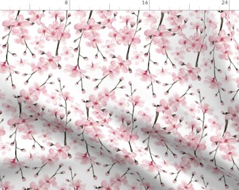 Cherry Blossom Fabric - Cherry Blossom Watercolor By Magentarosedesigns - Pink White Japanese Cotton Fabric By The Yard With Spoonflower