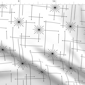 Black Modern Lines Fabric - Orbs Starburst - White/Black By Tonyanewton - Black Geometric Cotton Fabric By The Yard With Spoonflower