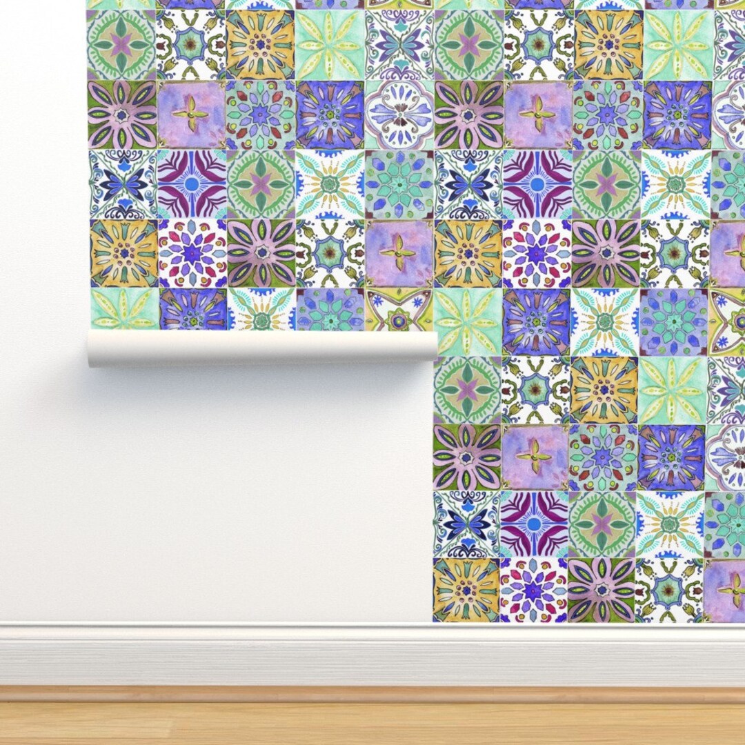 Tiles Wallpaper Andalusian Tiles by Art Studio Helene Blue - Etsy