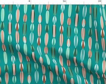 Surf Board Stripes Fabric - Surfboard Bead Curtain Teal By Modgeek - Summer Surfboard Beach Decor Cotton Fabric By The Yard With Spoonflower
