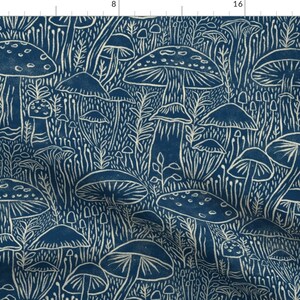 Mushroom Fabric - Hidden Place  by circe_oropeza - Woodland Hand-drawn Bohemian Toadstools Fungus Fungi Fabric by the Yard by Spoonflower