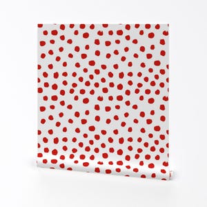 Dot Wallpaper - Christmas Dots By Charlottewinter - Red White Holiday Kids Polka Dot Removable Self Adhesive Wallpaper Roll by Spoonflower