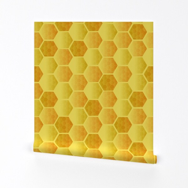 Honeycomb Wallpaper - Mead Honeycomb by kociara - Hexagon Honeybee Yellow Geometric Removable Peel and Stick Wallpaper by Spoonflower