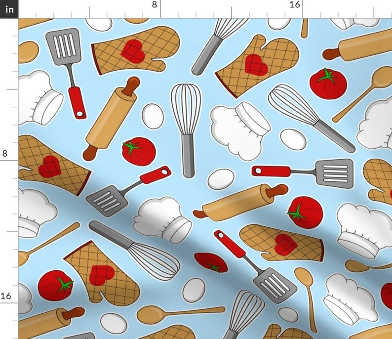 Chef Fabric in the Kitchen Blue by Jannasalak Cook Cooking Etsy