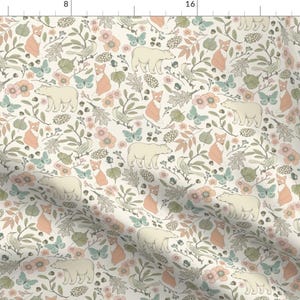 Blush Fabric - Nature Floral by fernlesliestudio -  Cream Floral Botanical Nature Wilderness Animals Sage Fabric by the Yard by Spoonflower