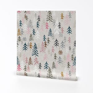 Forest Wallpaper - Solitude Pink By Nouveau Bohemian - Woodland Forest Custom Printed Removable Self Adhesive Wallpaper Roll by Spoonflower