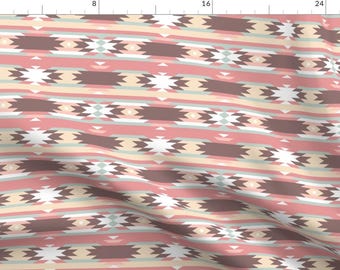 Aztec Inspired Fabric - Aztec Design By Forthelove - Southwestern Boho Pink Aqua and Brown Cotton Fabric By The Yard With Spoonflower