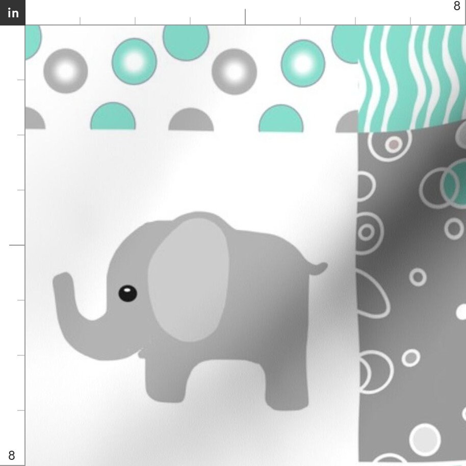 Elephant Quilt Fabric Teal Elephant Quilt by Bodabe Mint Etsy
