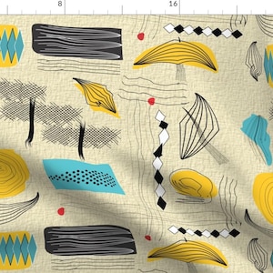 Modern Fabric - Mid-Century Abstract By Mid-Century - MidCentury Mod Art Retro Yellow Blue Cotton Fabric By The Yard With Spoonflower