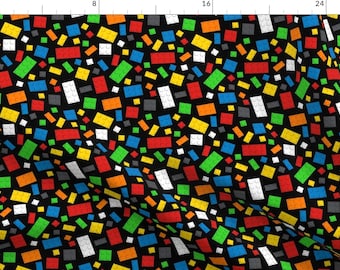 Toy Bricks Fabric - Building Brick Scatter By Designedbygeeks- Kids Children's Toys Rainbow Black Cotton Fabric By The Yard With Spoonflower