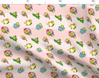 Parrot Party Fabric - Little Parrots By Laowti - Pink Stripe Birds Tropical Baby Animal Nursery Cotton Fabric By The Yard With Spoonflower