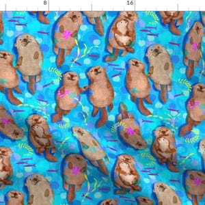 Happy Otter Family Fabric - Sweet Playful Otters By Karismithdesigns - Watercolor Otters Cotton Fabric By The Yard With Spoonflower