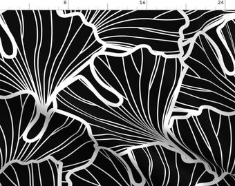 Black Ginko Fabric - Go Go Ginkgo by nanshizzle - Eaves Abstract Ginkgo Ginkgo Tree Jumbo Scale Modern Art Fabric by the Yard by Spoonflower