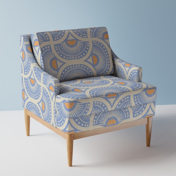 Blue Geometric Upholstery Fabric- Rising Sun by chiara_de_david - Mid Century Modern Retro 1960s  Fabric By The Yard With Spoonflower