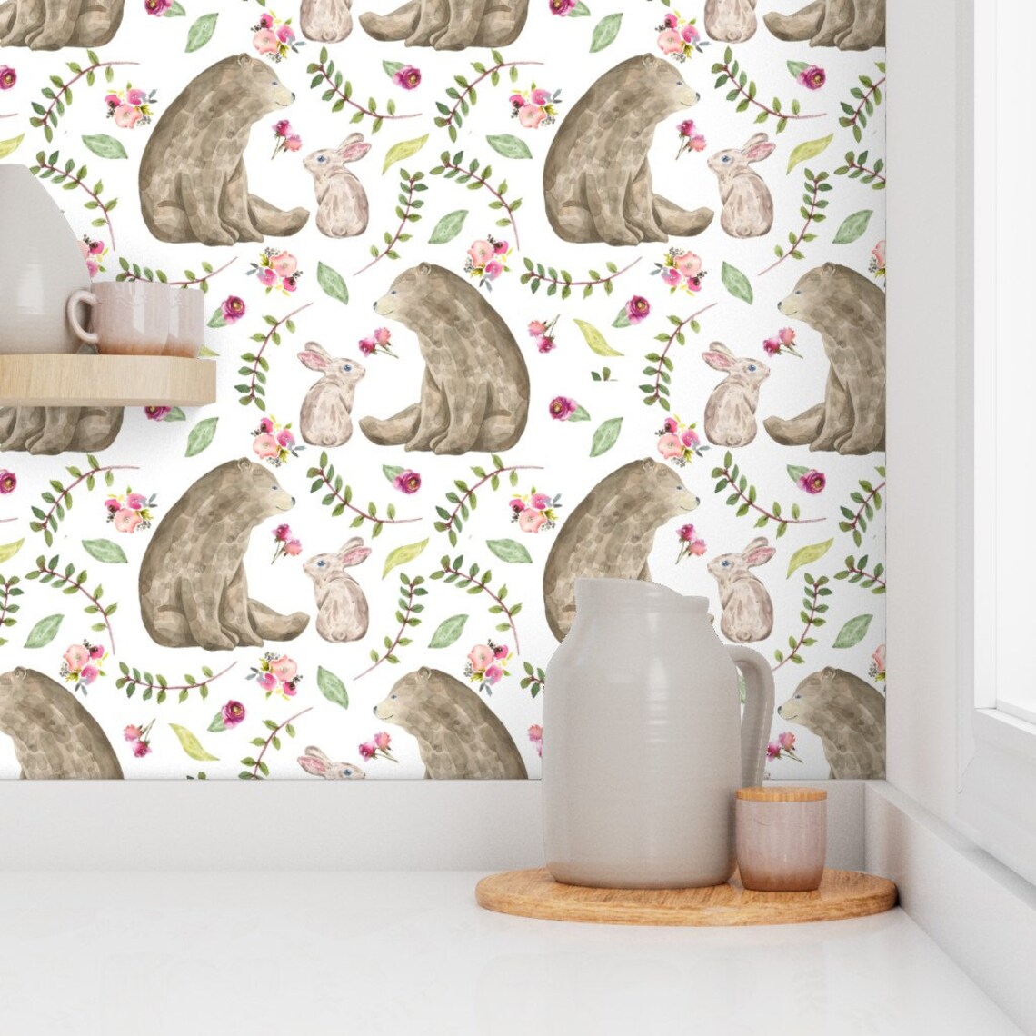 Bear & Bunny Wallpaper Bear Bunny Friends by Gingerlous - Etsy