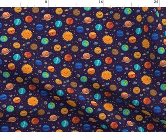 Outer Space Fabric - Happy Space By Penguinhouse - Galaxy Space Modern Gender Neutral Nursery Cotton Fabric By The Yard With Spoonflower